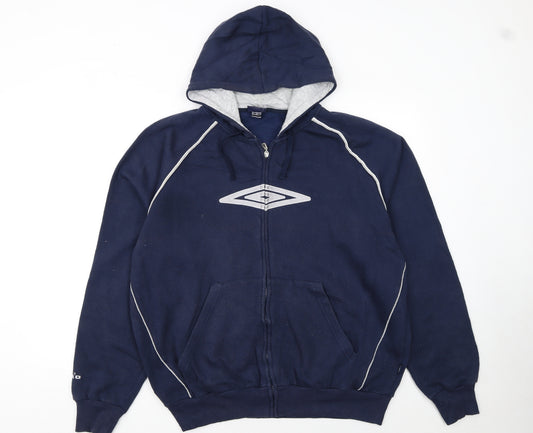 Umbro Men's Blue Full Zip Hoodie L Sports Fleece Sweatshirt
