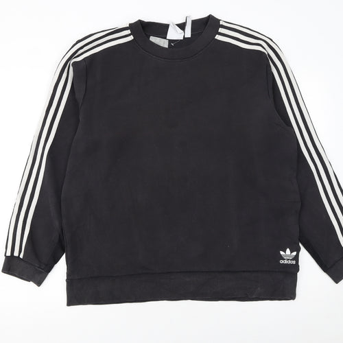 Adidas Men's Black L Crew Neck Pullover Sweatshirt with Stripes