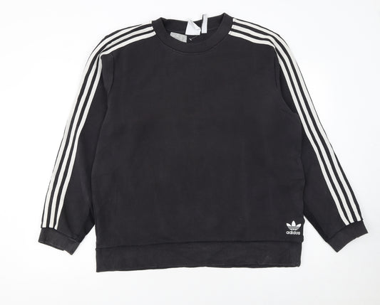 Adidas Men's Black L Crew Neck Pullover Sweatshirt with Stripes