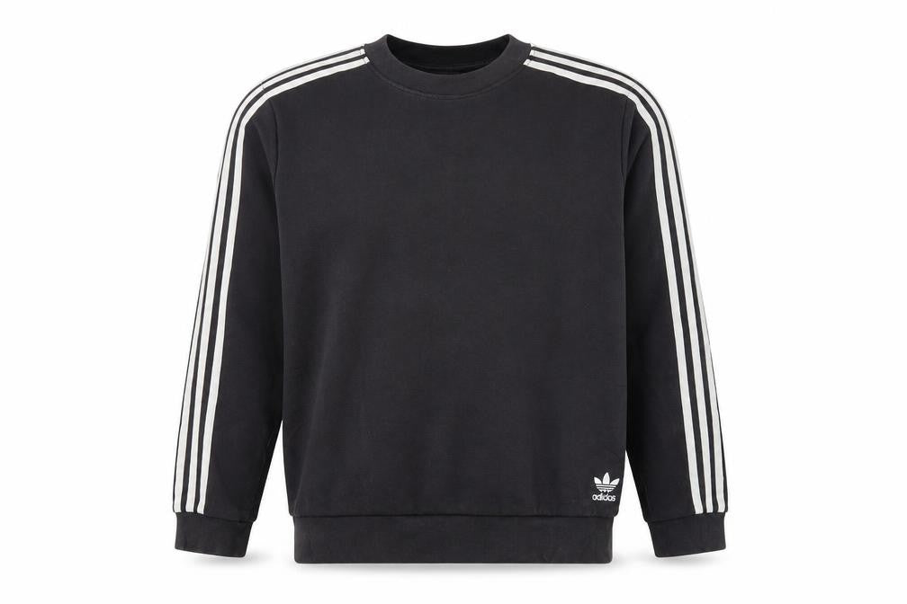 Front view of Adidas Men's Black L Crew Neck Pullover Sweatshirt with Stripes