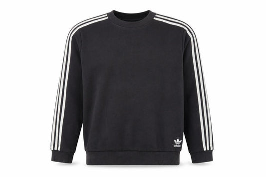 Front view of Adidas Men's Black L Crew Neck Pullover Sweatshirt with Stripes