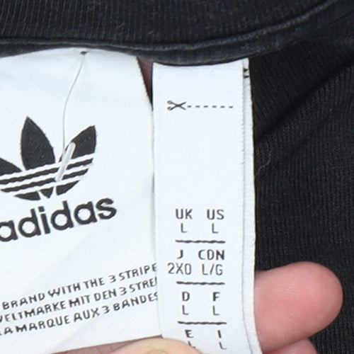 Adidas Men's Black L Crew Neck Pullover Sweatshirt with Stripes