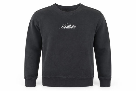 Front view of Hollister Men's Black Pullover Sweatshirt M Logo Crewneck