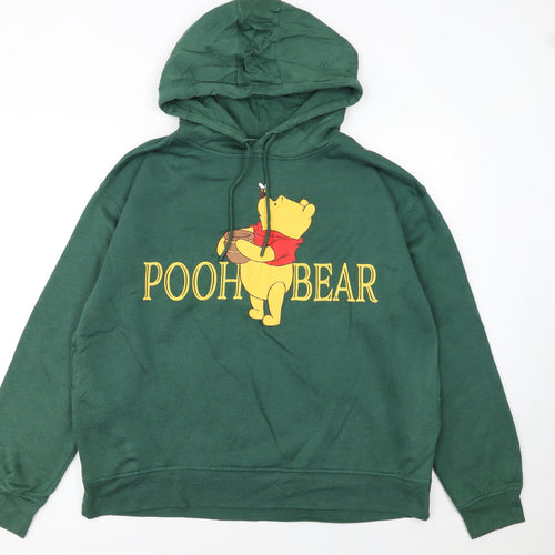 Disney Women Green Winnie the Pooh Hoodie Size L 14/16 Pullover Sweatshirt