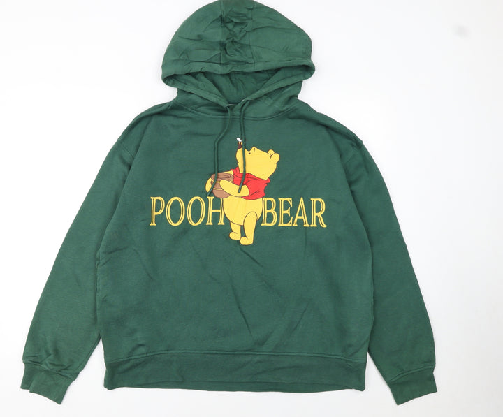 Disney Women Green Winnie the Pooh Hoodie Size L 14/16 Pullover Sweatshirt