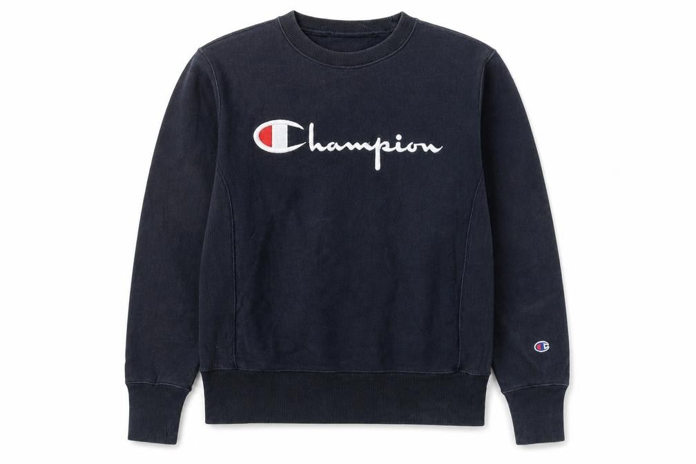 Front view of Champion Men Blue Reverse Weave Pullover Sweatshirt Medium