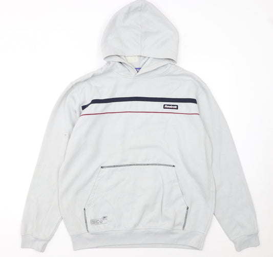 Reebok Men's Grey Pullover Hoodie Size S Sports Fleece Sweatshirt