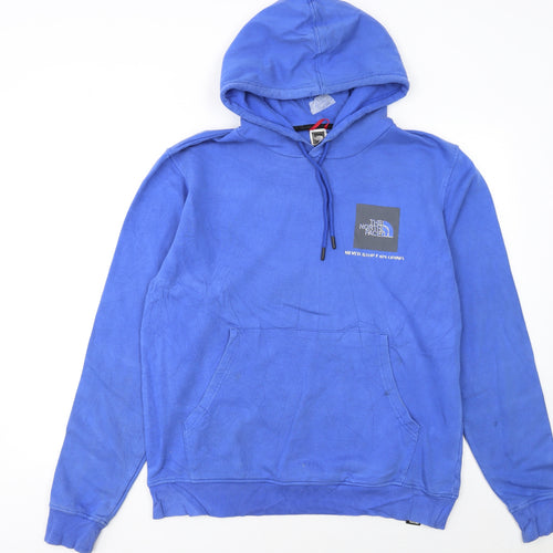 The North Face Men's Blue Pullover Hoodie L Logo Graphic Fleece