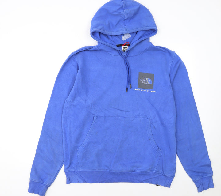 The North Face Men's Blue Pullover Hoodie L Logo Graphic Fleece