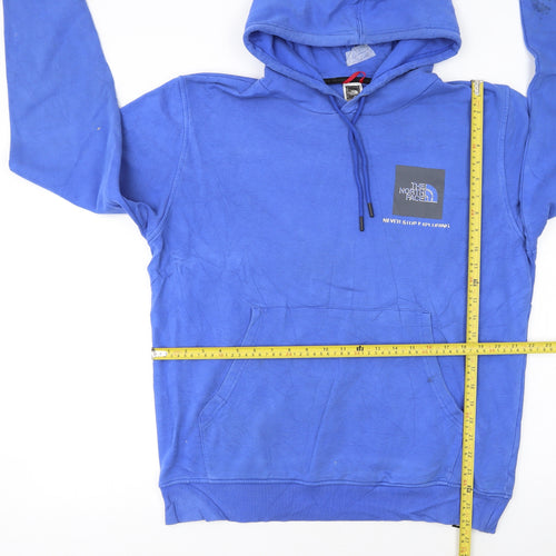 The North Face Men's Blue Pullover Hoodie L Logo Graphic Fleece