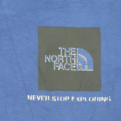 The North Face Men's Blue Pullover Hoodie L Logo Graphic Fleece