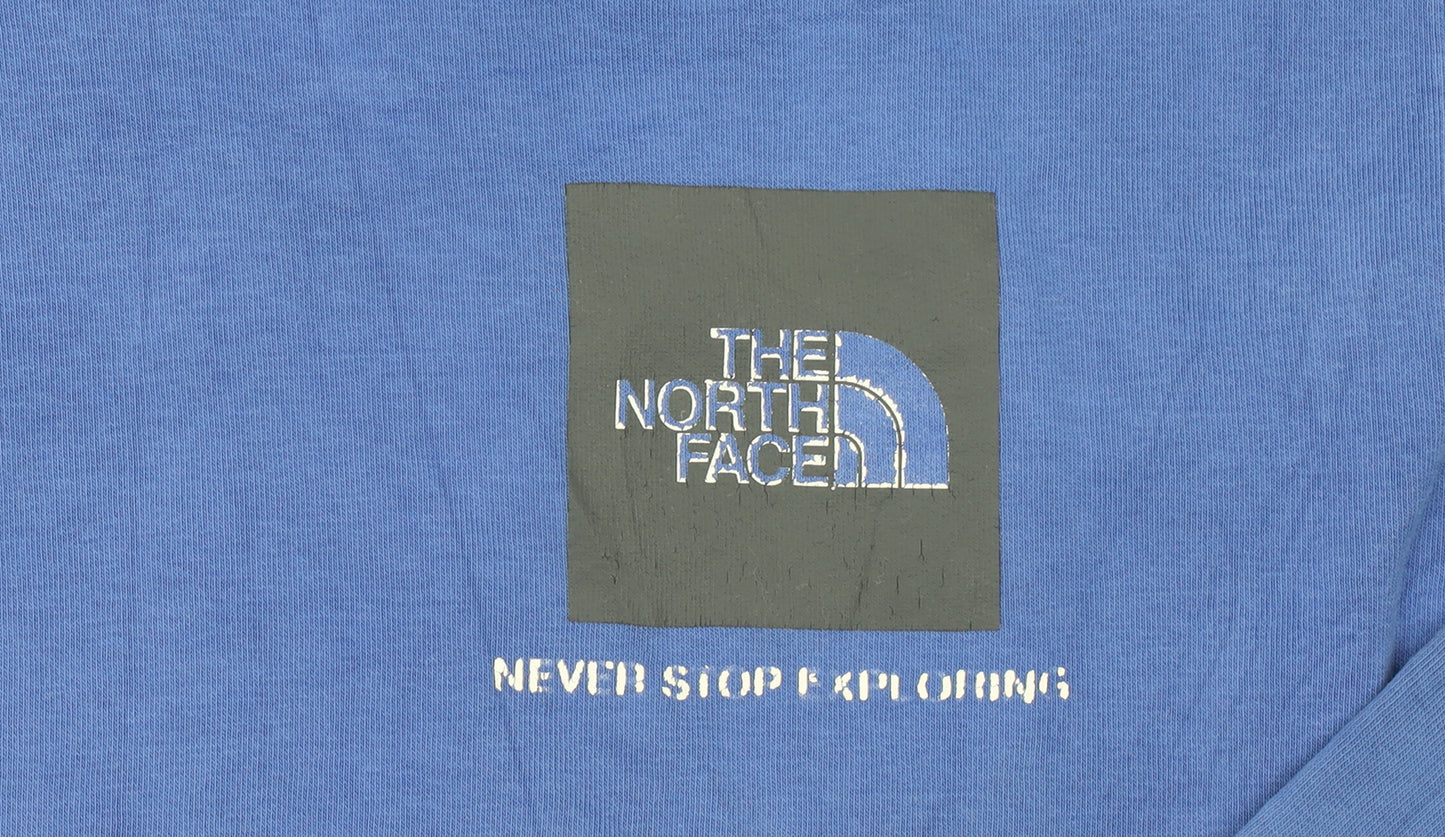 The North Face Men's Blue Pullover Hoodie L Logo Graphic Fleece