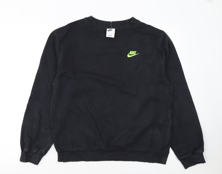 Nike Boys Black XL Pullover Sweatshirt with Neon Logo – Regular Fit