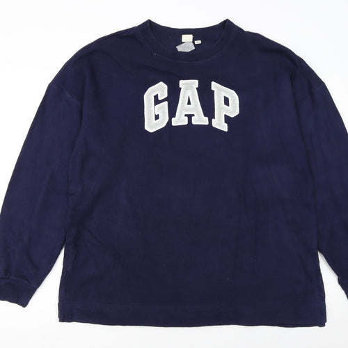 GAP Women Navy Blue Tall Sweatshirt L Logo Crew Neck Casual