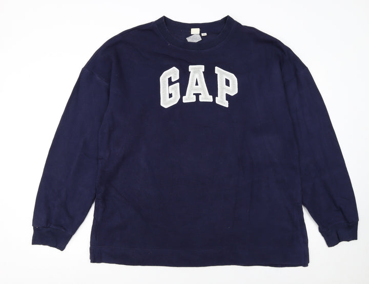 GAP Women Navy Blue Tall Sweatshirt L Logo Crew Neck Casual