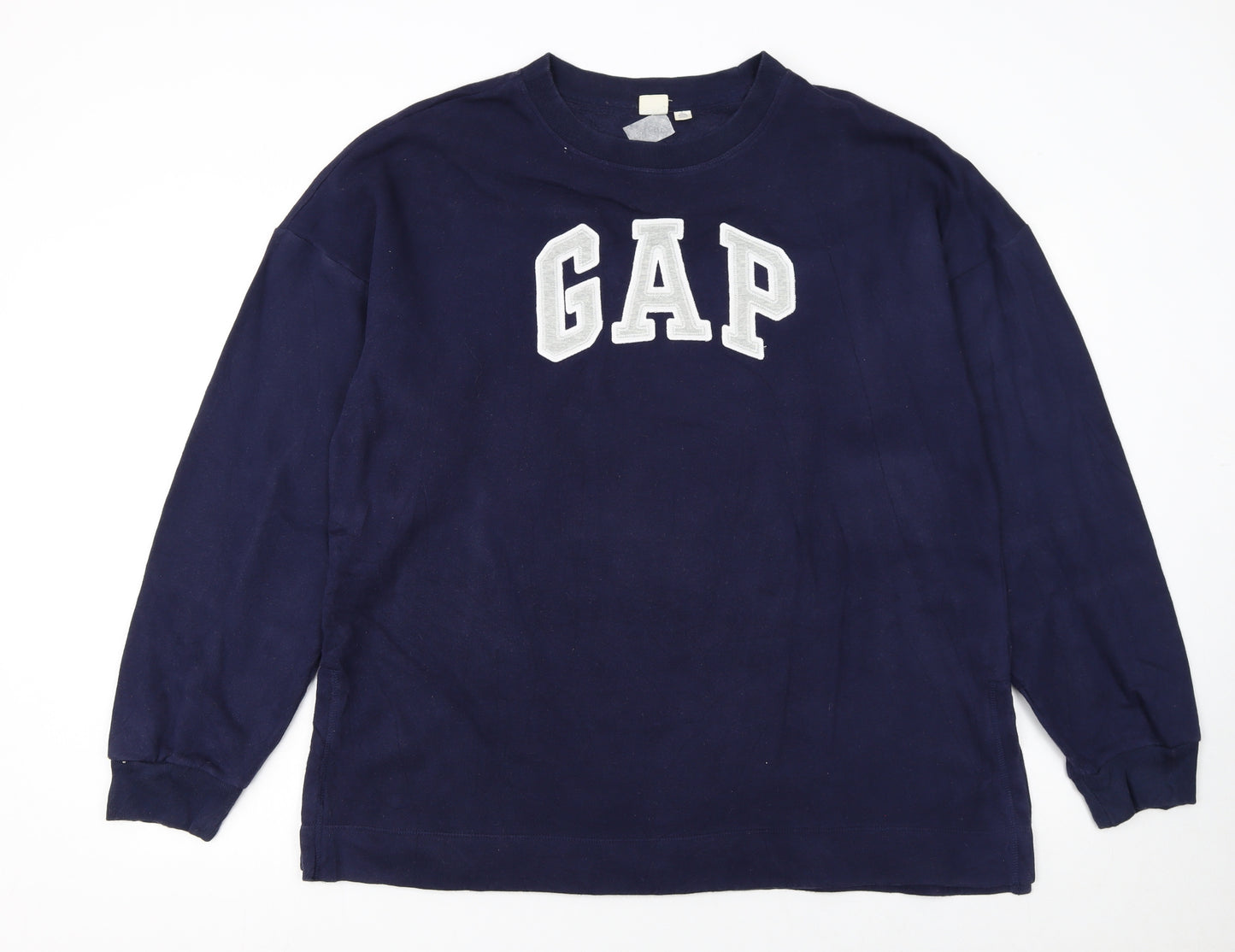 GAP Women Navy Blue Tall Sweatshirt L Logo Crew Neck Casual