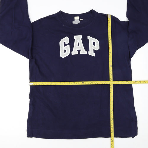 GAP Women Navy Blue Tall Sweatshirt L Logo Crew Neck Casual