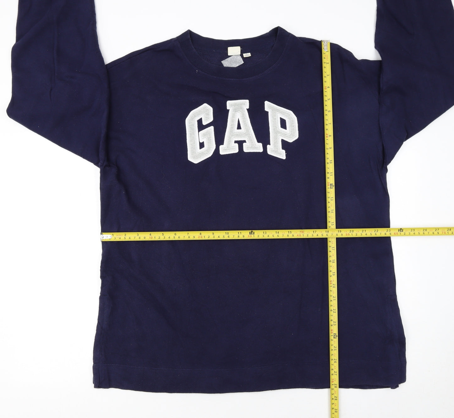 GAP Women Navy Blue Tall Sweatshirt L Logo Crew Neck Casual