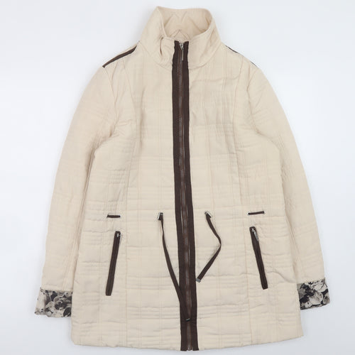 JBC Collection Women Beige Quilted Mid-Length Jacket Size 12 Polyester Zip Padded