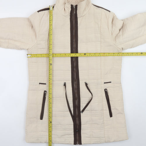 JBC Collection Women Beige Quilted Mid-Length Jacket Size 12 Polyester Zip Padded