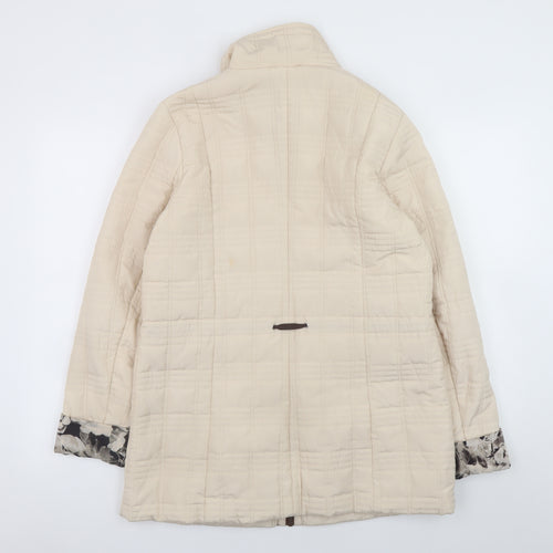 JBC Collection Women Beige Quilted Mid-Length Jacket Size 12 Polyester Zip Padded