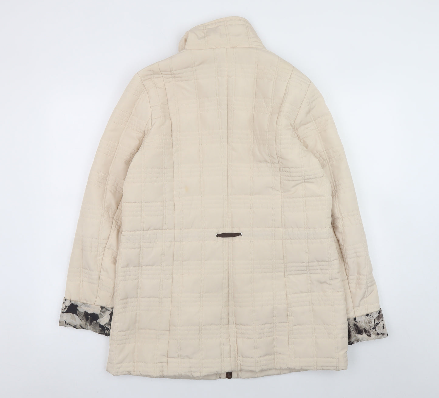 JBC Collection Women Beige Quilted Mid-Length Jacket Size 12 Polyester Zip Padded