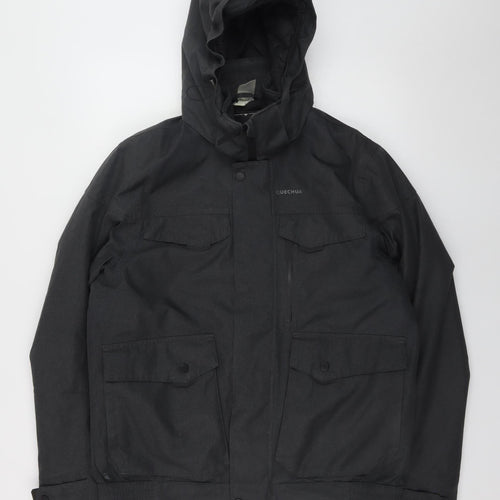 Quechua Men Black L Waterproof Parka Jacket Hooded Hiking Coat