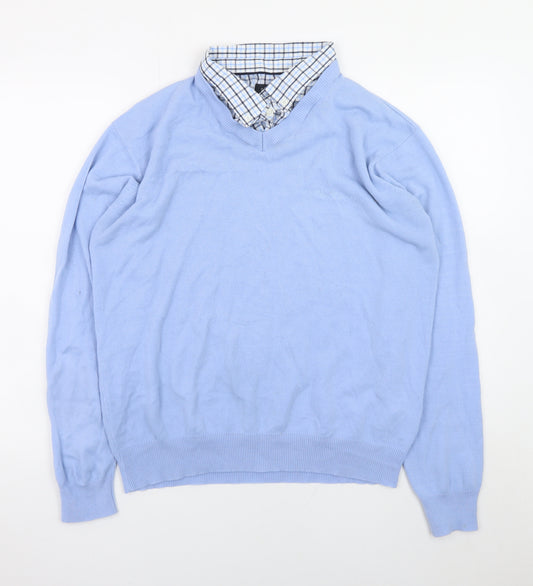 Pierre Cardin Men Blue XL V-Neck Acrylic Pullover Jumper