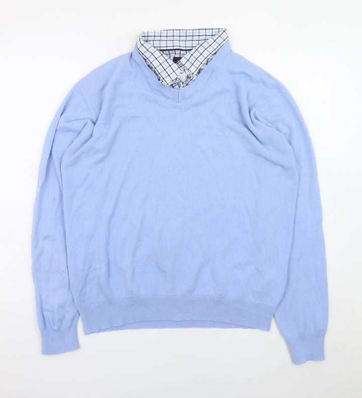 Pierre Cardin Men Blue XL V-Neck Acrylic Pullover Jumper