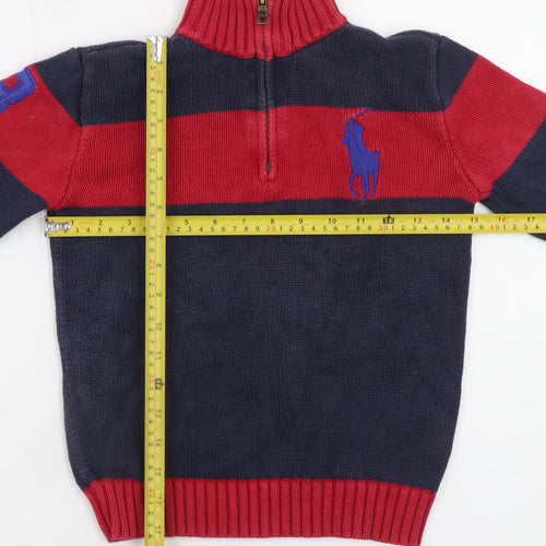 Polo Ralph Lauren Boys Blue & Red 1/2 Zip Cotton Jumper Size 7 Years