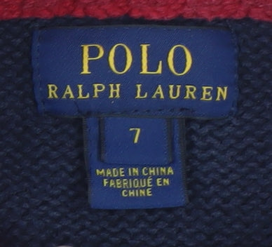 Polo Ralph Lauren Boys Blue & Red 1/2 Zip Cotton Jumper Size 7 Years