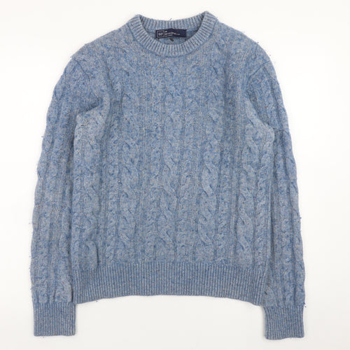 GAP Men's Blue Cable-Knit Wool Blend Crew Neck Jumper XS
