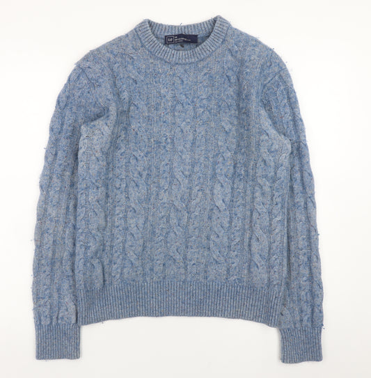 GAP Men's Blue Cable-Knit Wool Blend Crew Neck Jumper XS