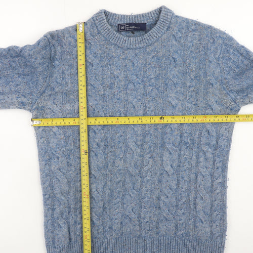 GAP Men's Blue Cable-Knit Wool Blend Crew Neck Jumper XS