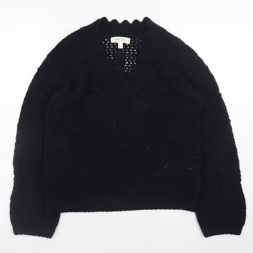 Marks and Spencer Per Una Women's Black Cotton V-Neck Knit Jumper Size S
