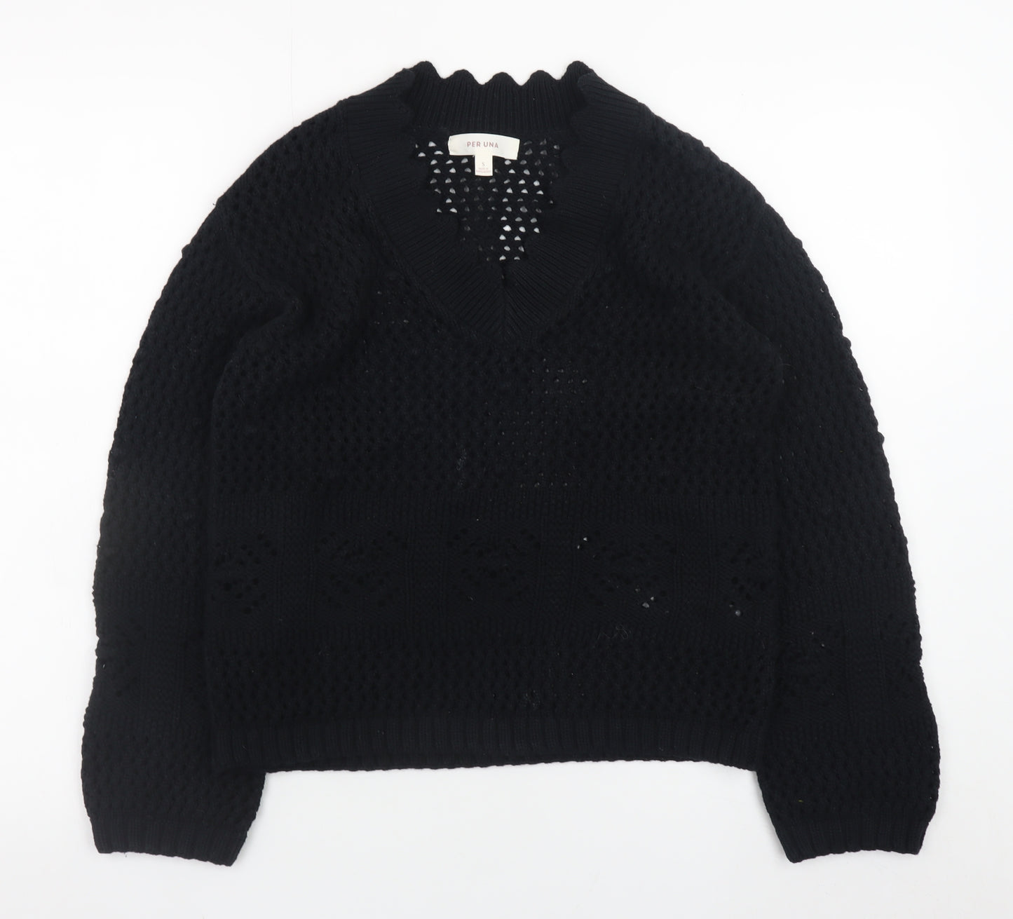 Marks and Spencer Per Una Women's Black Cotton V-Neck Knit Jumper Size S