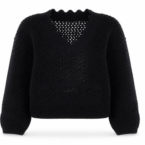Marks and Spencer Per Una Women's Black Cotton V-Neck Knit Jumper Size S