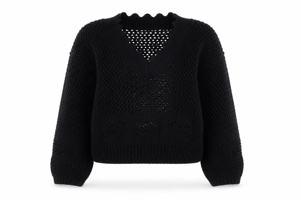 Marks and Spencer Per Una Women's Black Cotton V-Neck Knit Jumper Size S
