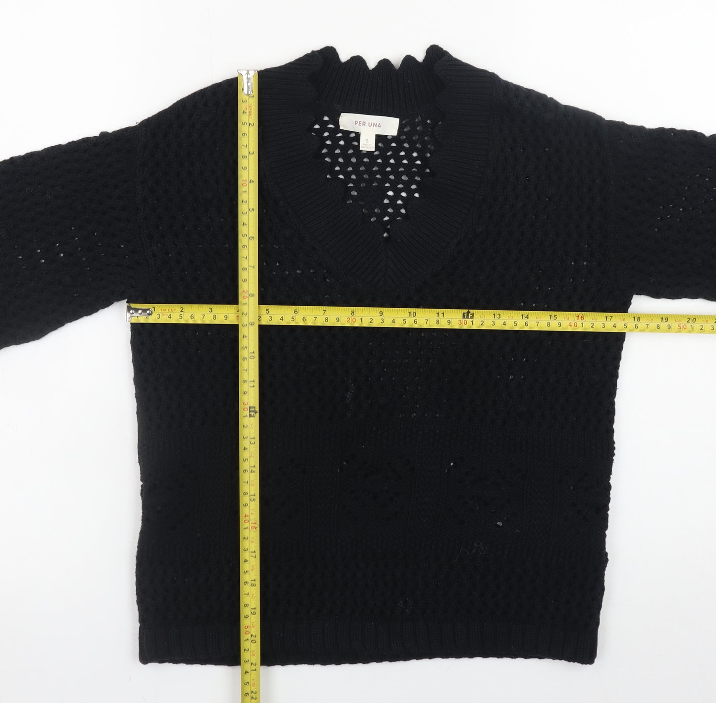 Marks and Spencer Per Una Women's Black Cotton V-Neck Knit Jumper Size S