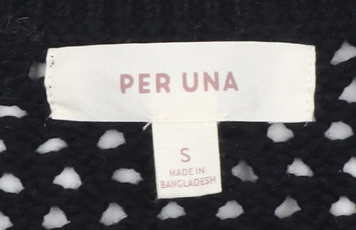 Marks and Spencer Per Una Women's Black Cotton V-Neck Knit Jumper Size S