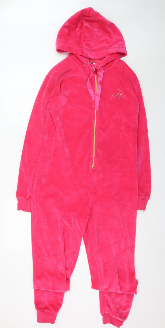 Lipsy Women Pink Velour Hooded One Piece Pyjama M