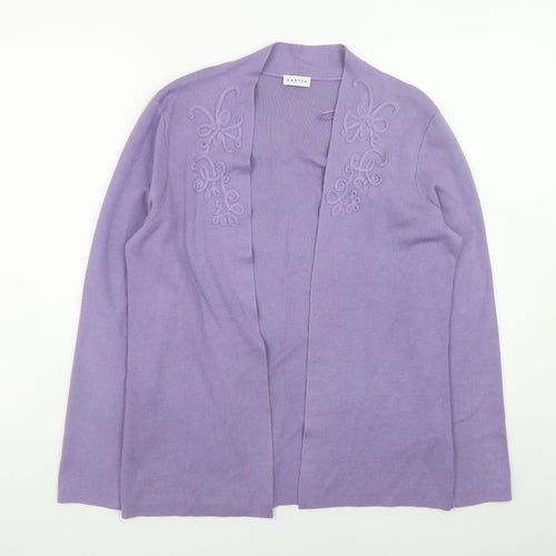 Eastex Womens Purple Embroidered Knit Open Cardigan Size 12
