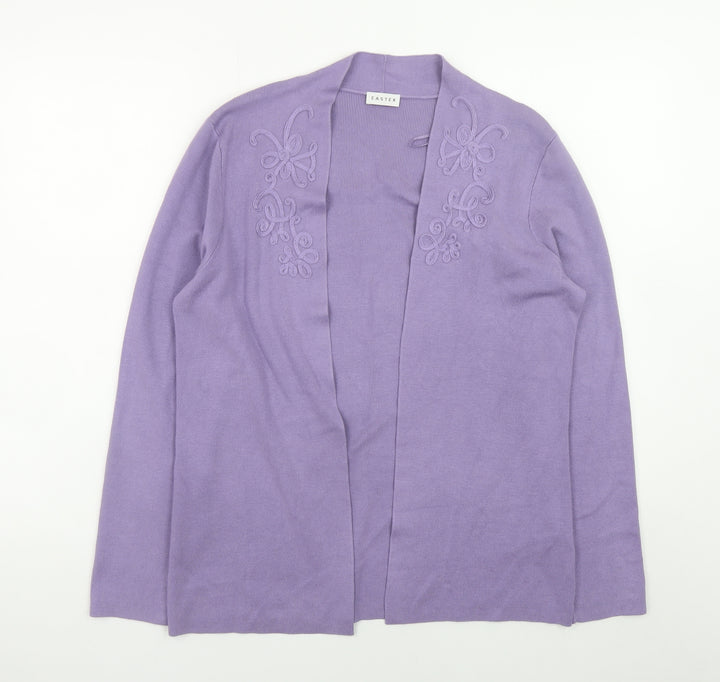 Eastex Womens Purple Embroidered Knit Open Cardigan Size 12