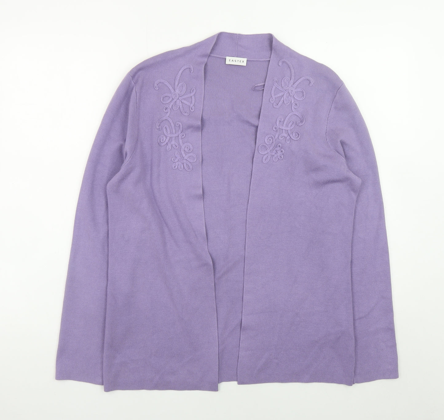 Eastex Womens Purple Embroidered Knit Open Cardigan Size 12