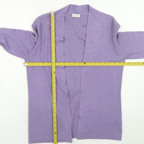 Eastex Womens Purple Embroidered Knit Open Cardigan Size 12