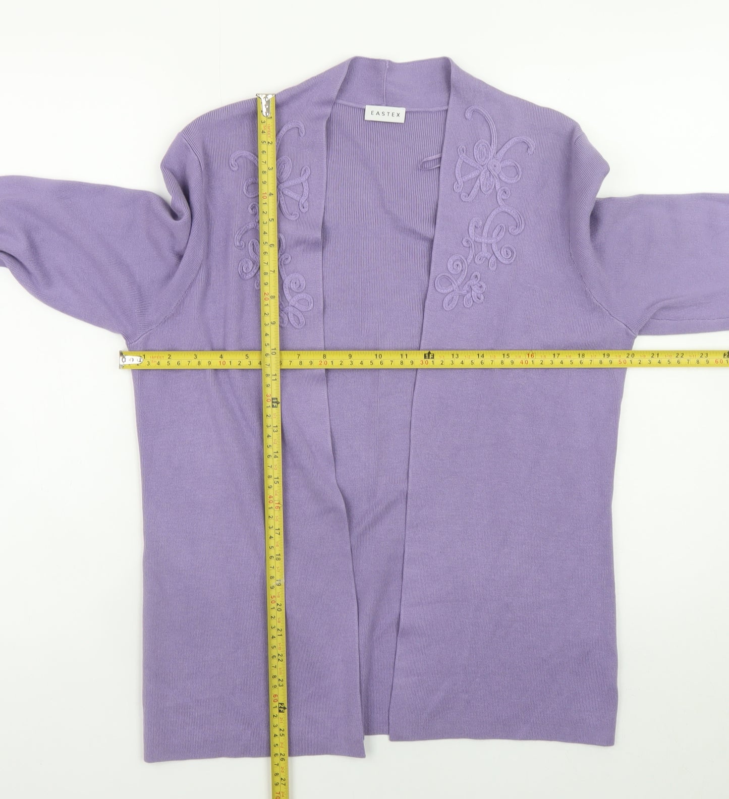 Eastex Womens Purple Embroidered Knit Open Cardigan Size 12
