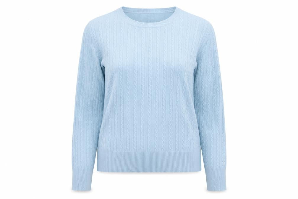 Front view of Dorothy Perkins Women's Blue Cable-Knit jumper UK 12