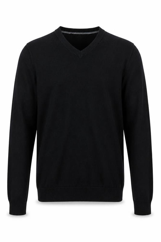 Front view of Gap men’s black xs v-neck cotton knit jumper