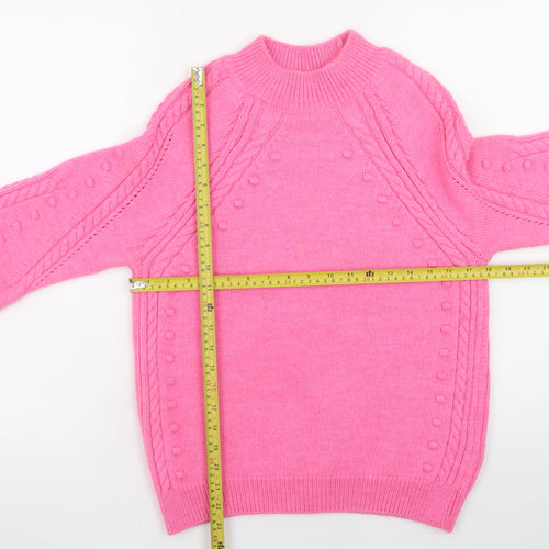 Marks and Spencer Women's Pink Mock Neck Cable-Knit Jumper Size S