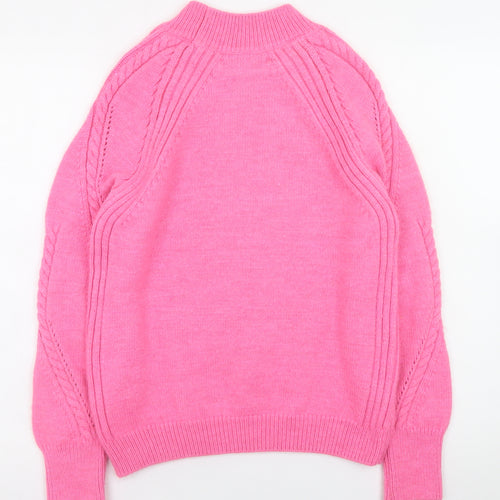 Marks and Spencer Women's Pink Mock Neck Cable-Knit Jumper Size S